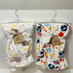 Dreamgro Baby Blankets Lot of 2 Bears Moons Stars & Space Rocket Planet Saturn